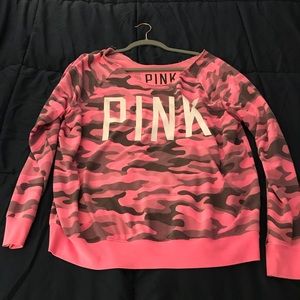 Pink off shoulder army sweatshirt size large